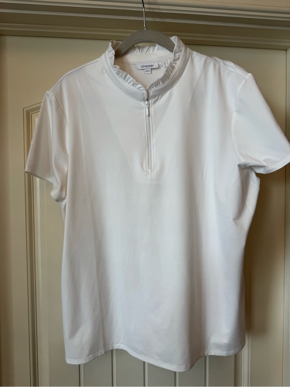Chico's Women's White Short-Sleeve Half-Zip Polo